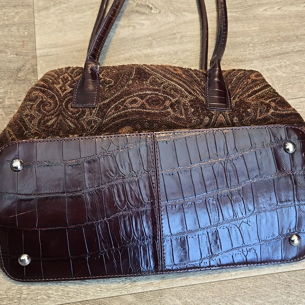 Fossil Chocolate Brown Patterned Velvet Tote Handbag